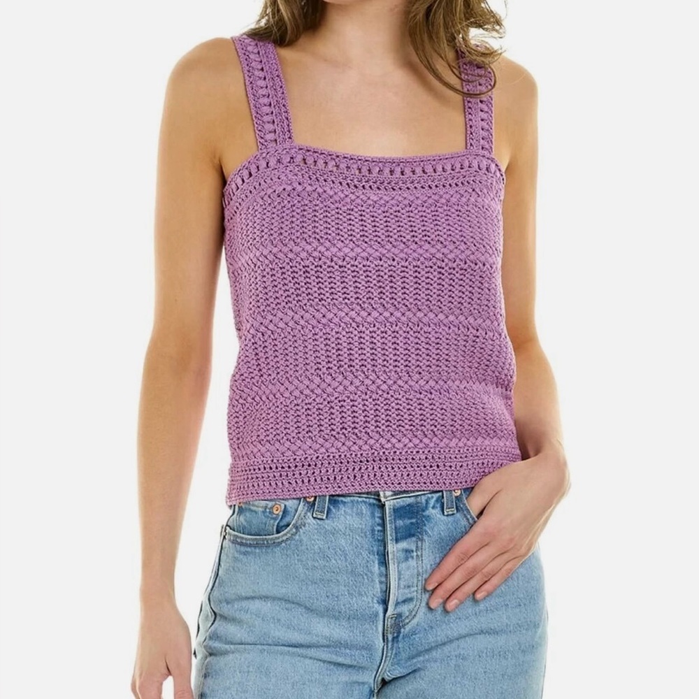 Vince Womens Size Small Crochet Camisole Square Neck Knit Purple Lilac